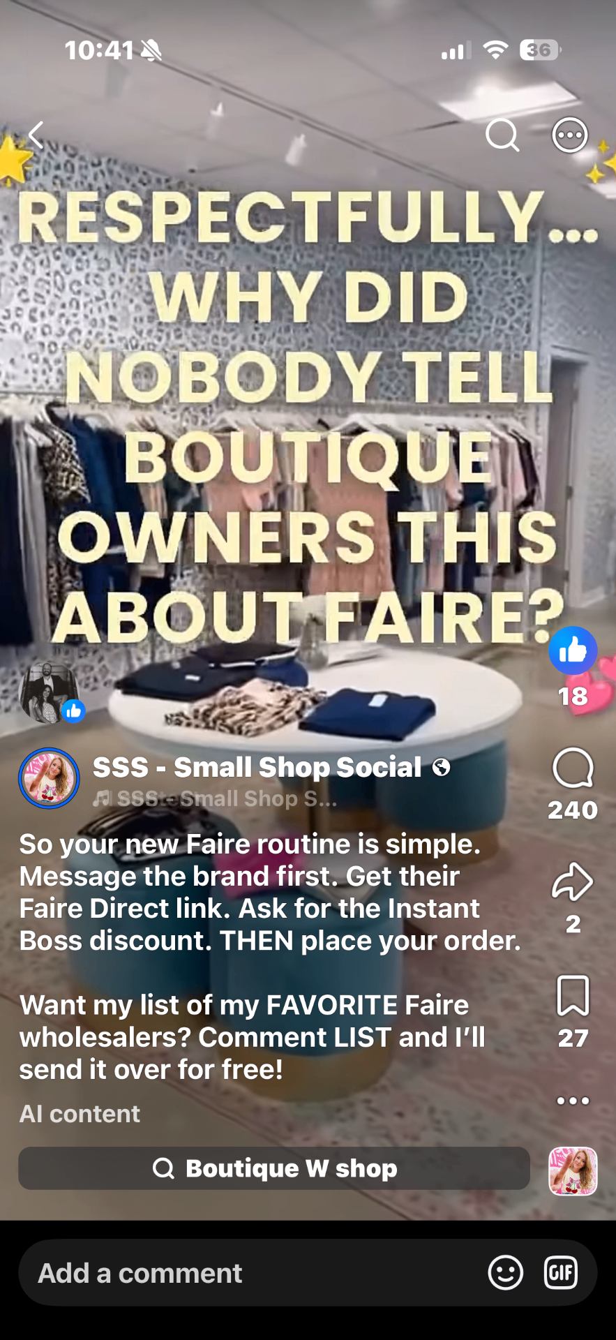 Facebook Page post promoting the wholesale list