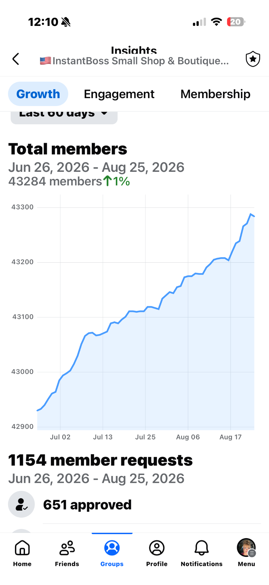 Facebook group insights: Small Shop Connect · growth