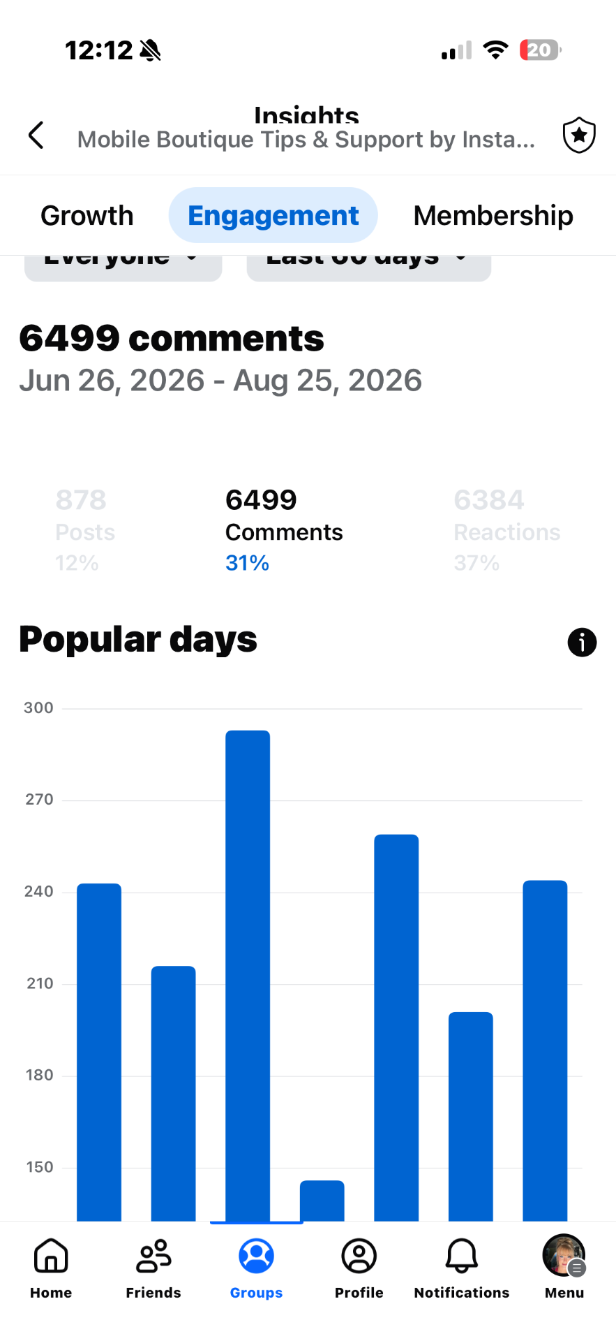 Facebook group insights: Mobile Boutique · engagement