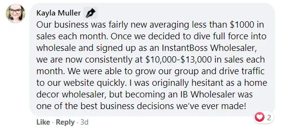 Kayla M. testimonial screenshot: $1k → $10–13k / month