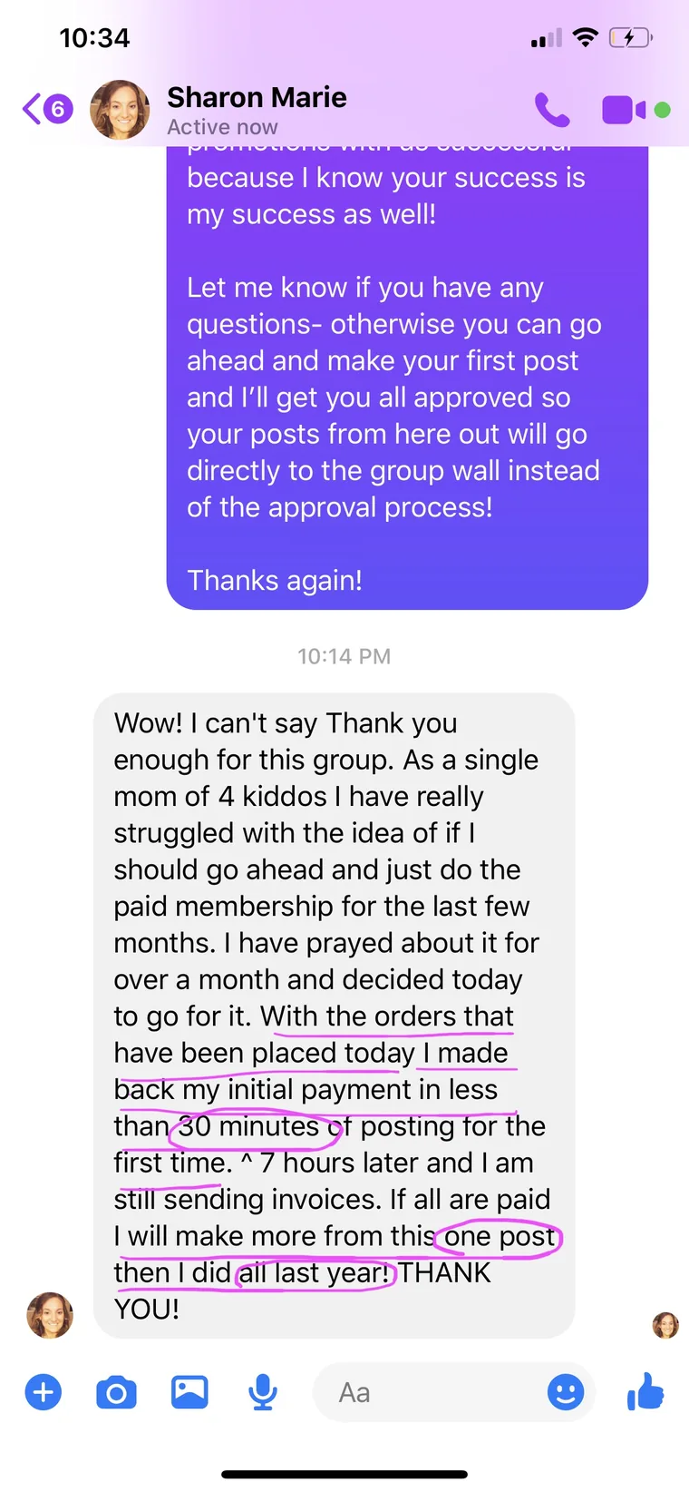 Member post testimonial screenshot: Paid back in 30 minutes